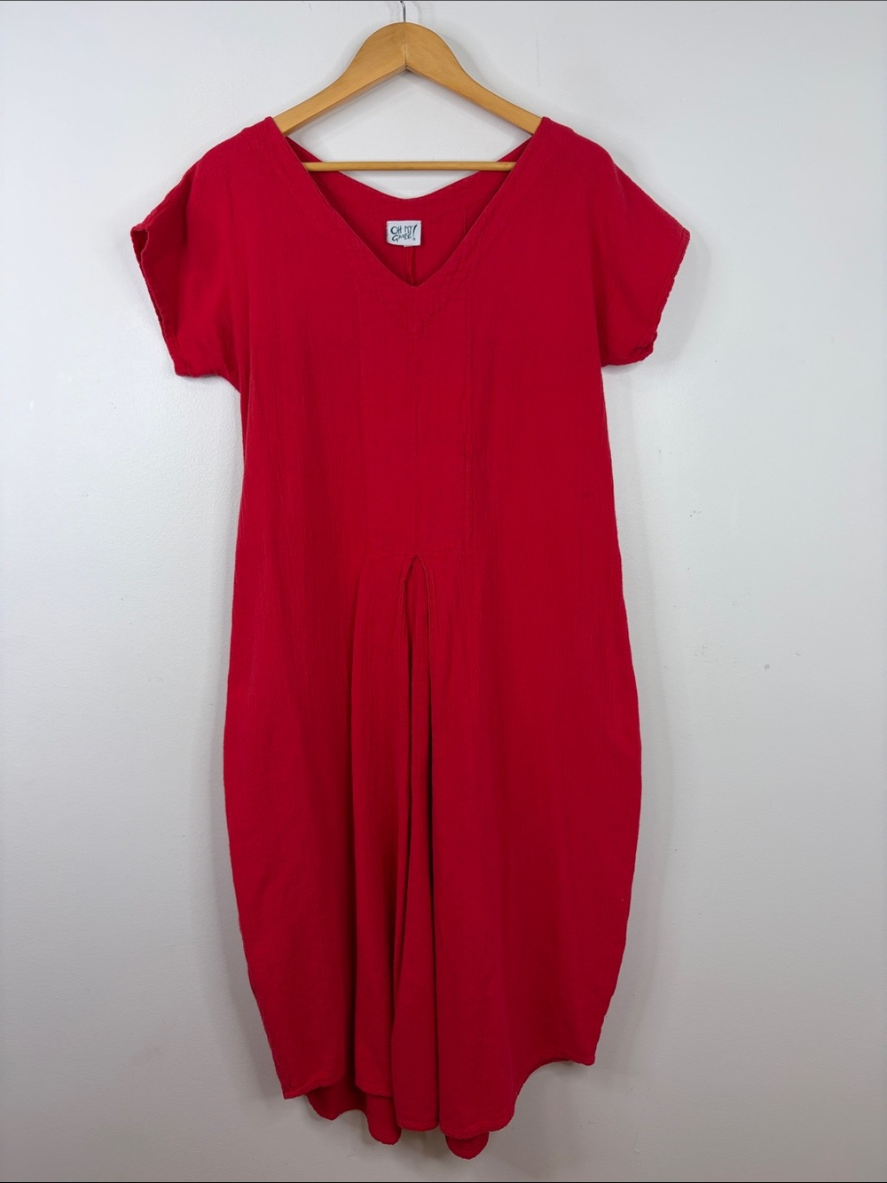 Oh My Gauze Dress Womens 1 Small Medium Red Cotton Short Sleeve Loose Fit Midi